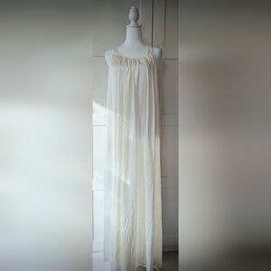 Vintage Sz S Eaton Van Raalte 1960's Cream Stretch-Satin Lacy Maxi Night Gown